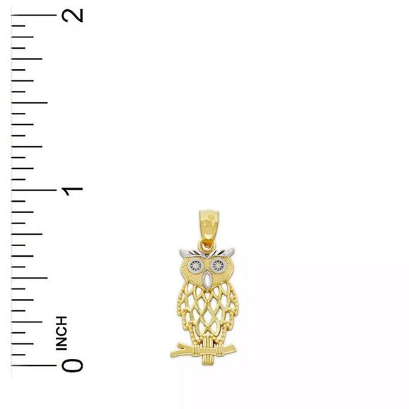 Gold Owl Charm - 10K Gold Pendant Two Toned New - Picture 2 of 2